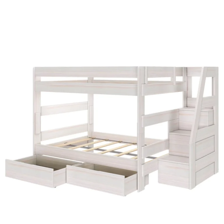 Tahoe Queen over Queen Bunk Bed with Stairs & Storage - White Wash (3) Tahoe Queen over Queen Bunk Bed with Stairs & Storage in White Wash - detail view 3