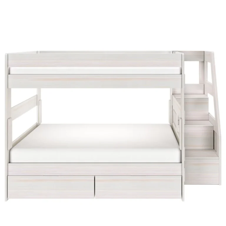 Tahoe Queen over Queen Bunk Bed with Stairs & Storage - White Wash (4) Tahoe Queen over Queen Bunk Bed with Stairs & Storage in White Wash - detail view 4