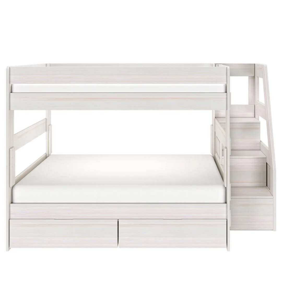 Tahoe Queen over Queen Bunk Bed with Stairs & Storage - White Wash (4) Tahoe Queen over Queen Bunk Bed with Stairs & Storage in White Wash - detail view 4