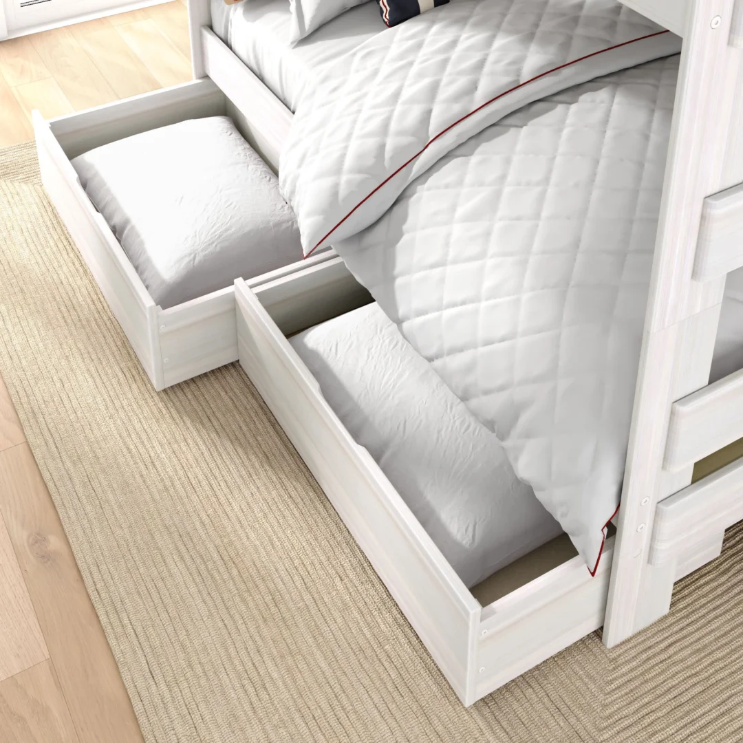 Tahoe Queen over Queen Bunk Bed with Stairs & Storage - White Wash (6) Tahoe Queen over Queen Bunk Bed with Stairs & Storage in White Wash - detail view 6