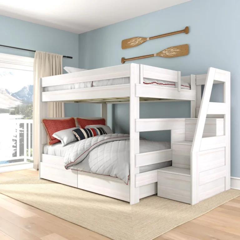 Tahoe Queen over Queen Bunk Bed with Stairs & Storage - White Wash (7) Tahoe Queen over Queen Bunk Bed with Stairs & Storage in White Wash - detail view 7
