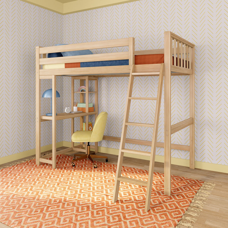 Max and Lily Scandinavian Twin Loft Bed With Desk & Bookcase in solid wood - view 1