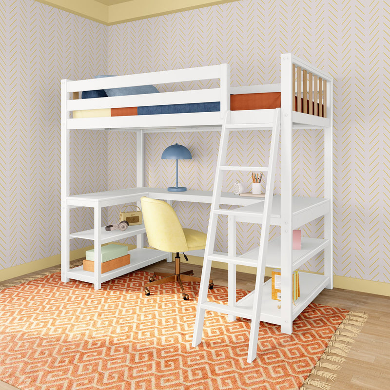 max-and-lily-scandinavian-twin-loft-bed-with-wraparound-desk-shelves-1-2 Max and Lily Scandinavian Twin Loft Bed With Wraparound Desk & Shelves in solid wood - view 2