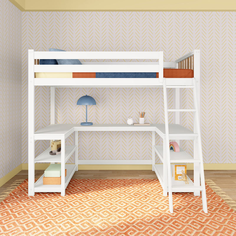 max-and-lily-scandinavian-twin-loft-bed-with-wraparound-desk-shelves-1-4 Max and Lily Scandinavian Twin Loft Bed With Wraparound Desk & Shelves in solid wood - view 4