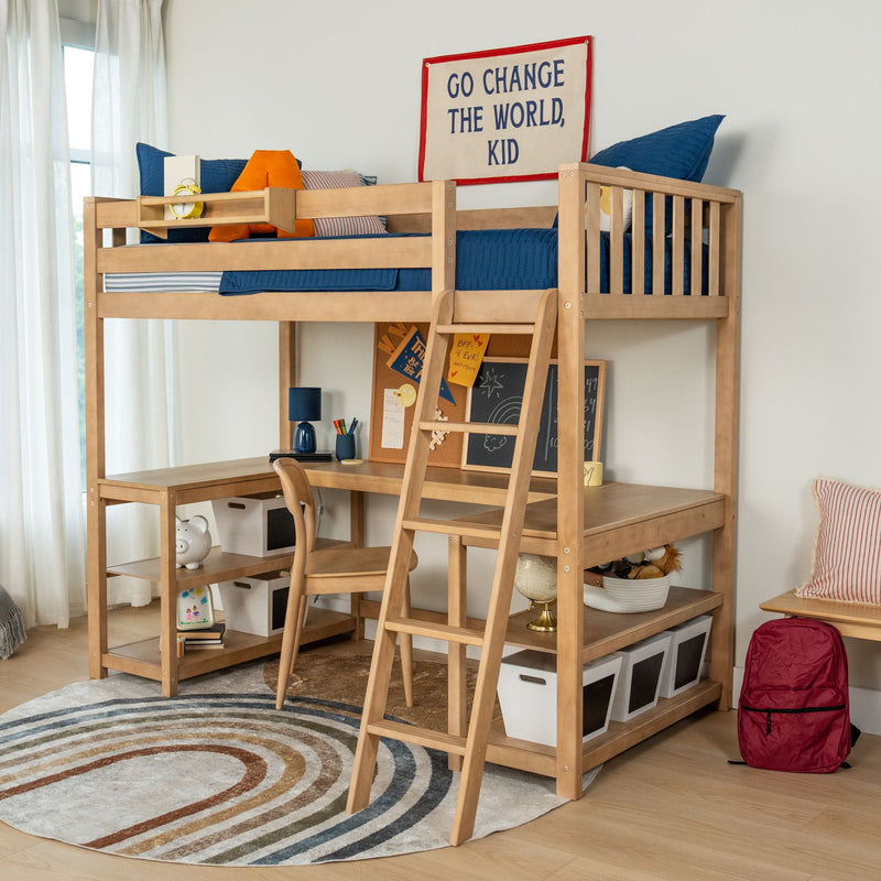Max and Lily Scandinavian Twin Loft Bed With Wraparound Desk & Shelves in solid wood - view 1