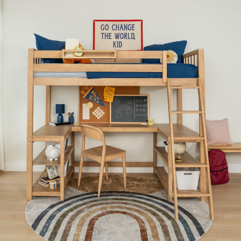 max-and-lily-scandinavian-twin-loft-bed-with-wraparound-desk-shelves-1-3 Max and Lily Scandinavian Twin Loft Bed With Wraparound Desk & Shelves in solid wood - view 3
