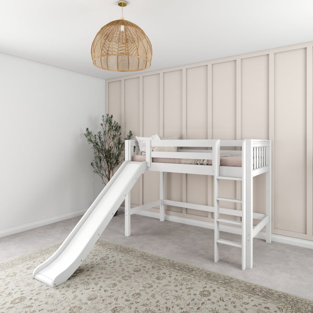 Awesome23 Maxtrix Twin Mid Loft Bed in White with slat ends