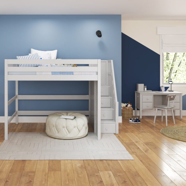 Maxtrix Queen High Loft Bed with Stairs – White