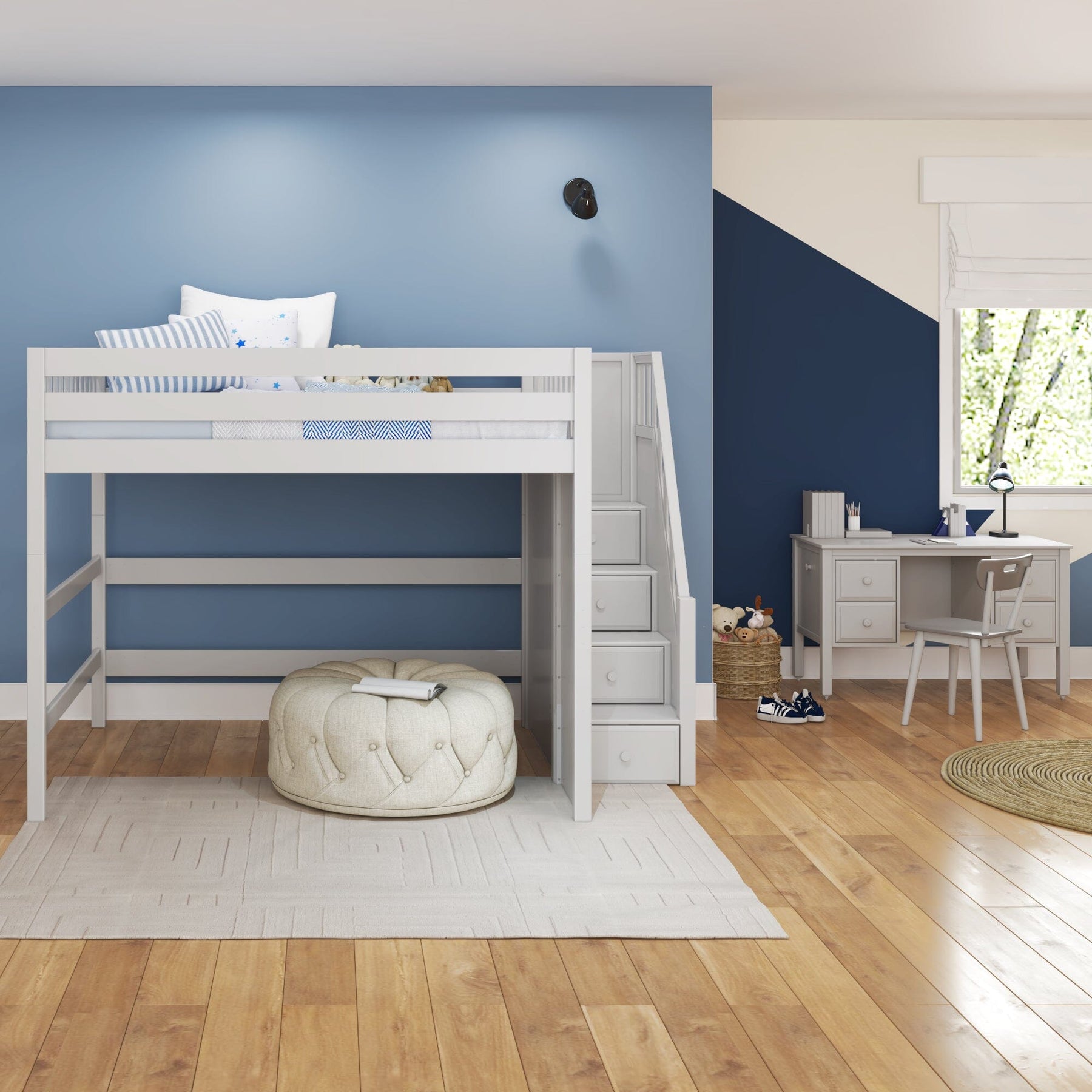 Maxtrix Queen High Loft Bed with Stairs – White