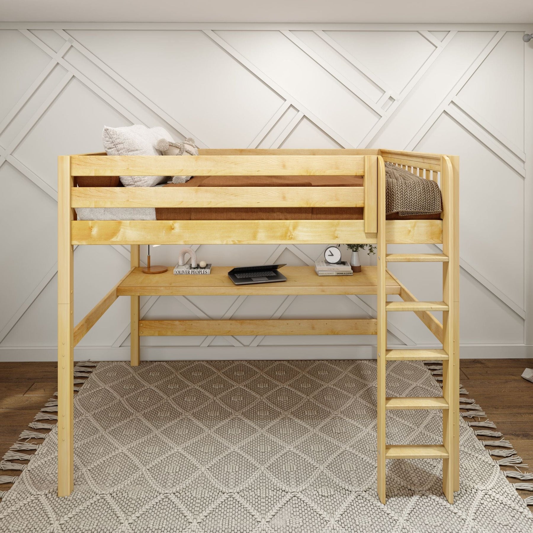 Maxtrix Queen High Study Loft Bed with Long Desk – detail view 1