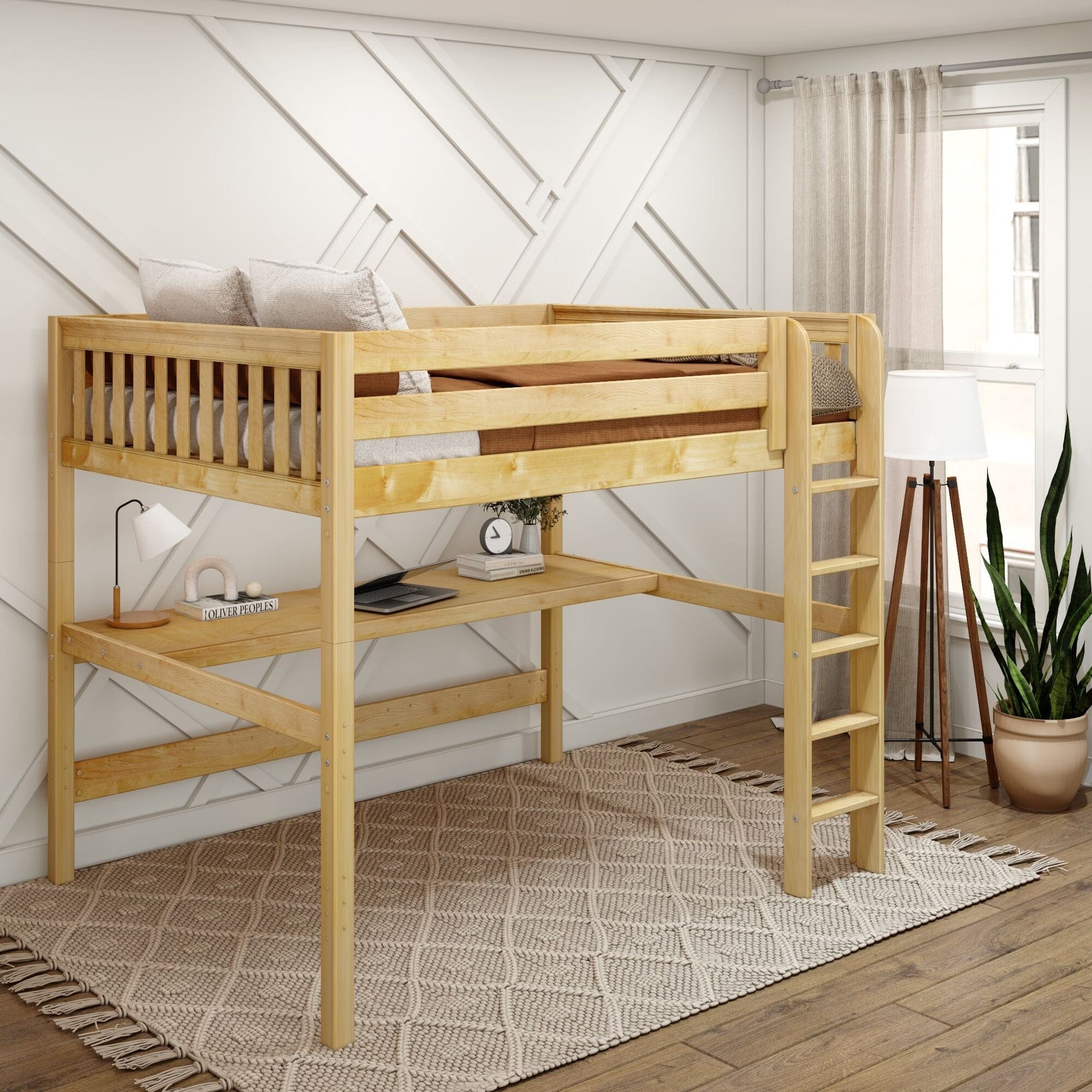 Maxtrix Queen High Study Loft Bed with Long Desk – detail view 3