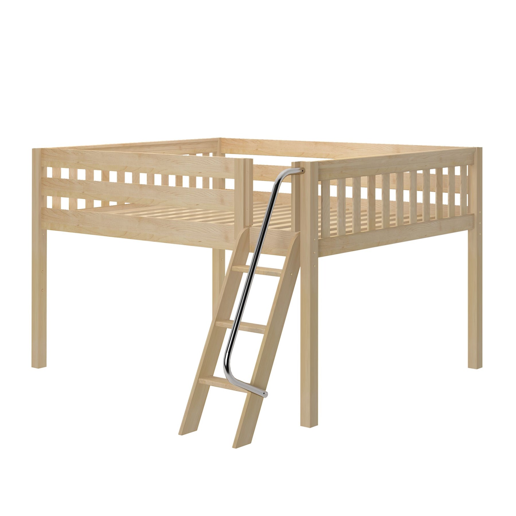 Maxtrix Queen Low Loft Bed – Natural Angled Ladder on Front