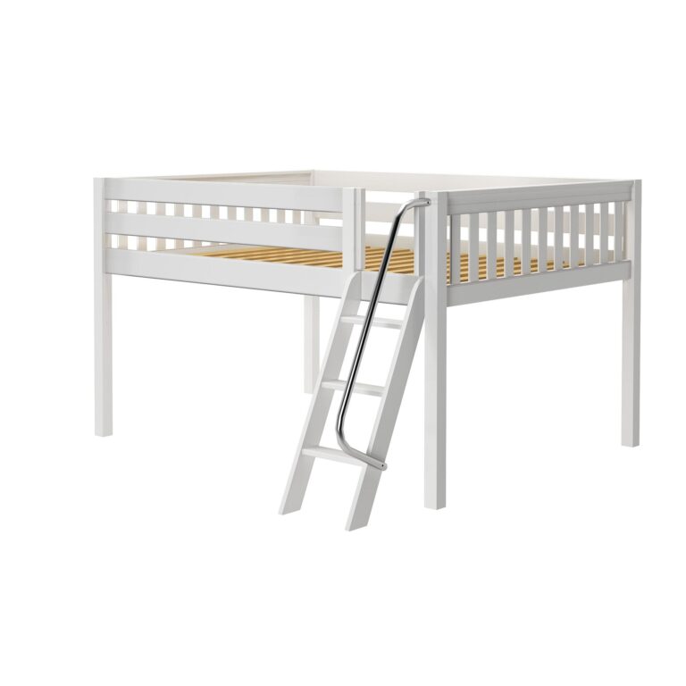 Maxtrix Queen Low Loft Bed – White Angled Ladder on Front