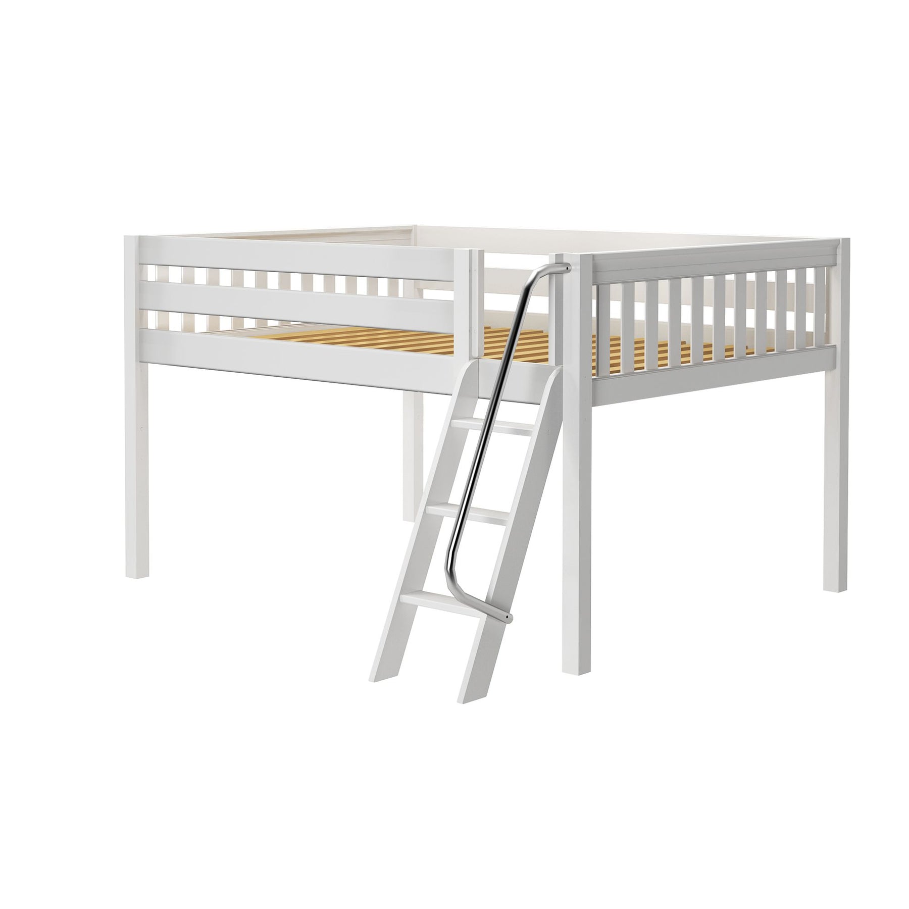 Maxtrix Queen Low Loft Bed – White Angled Ladder on Front