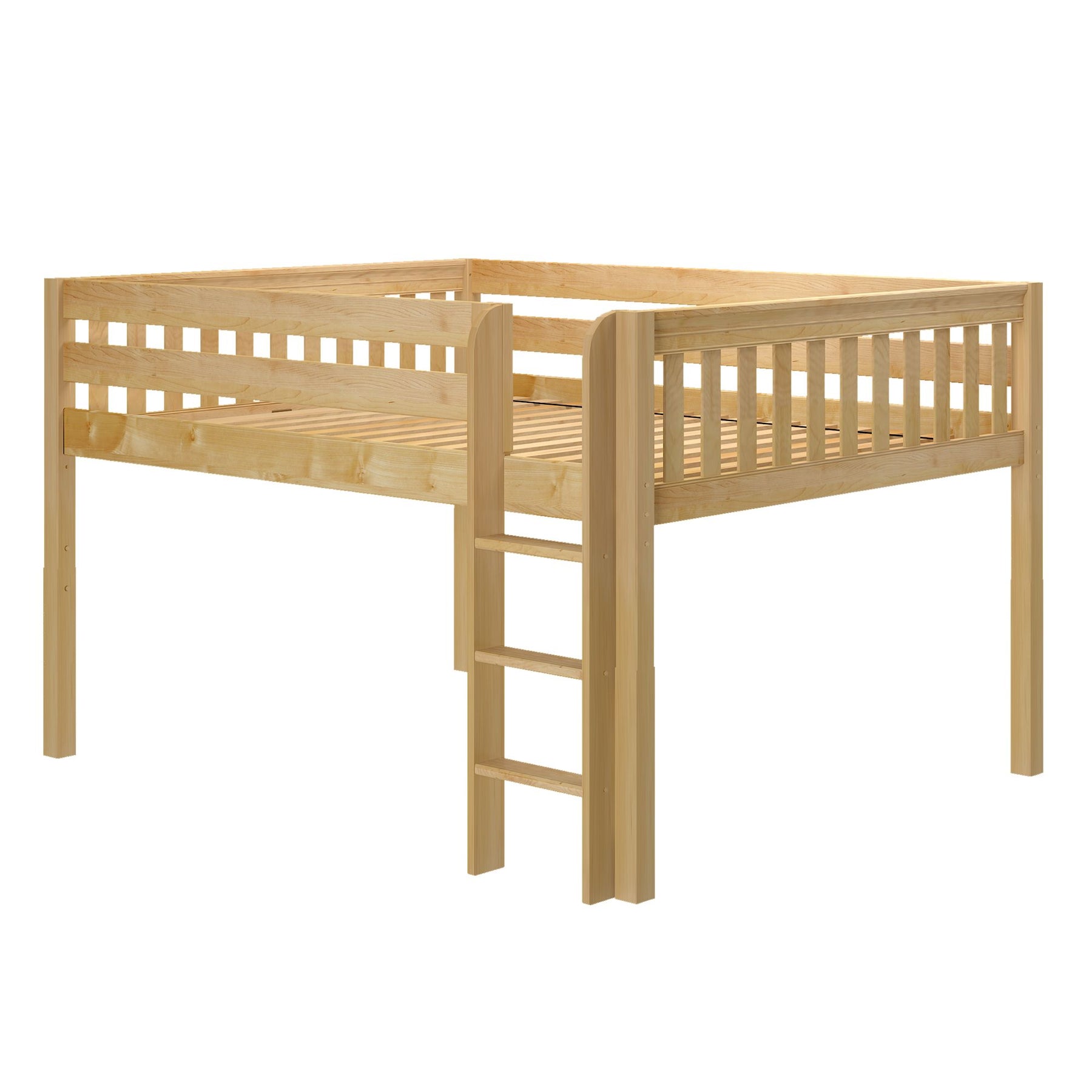 Maxtrix Queen Low Loft Bed – Natural Straight Ladder on Front