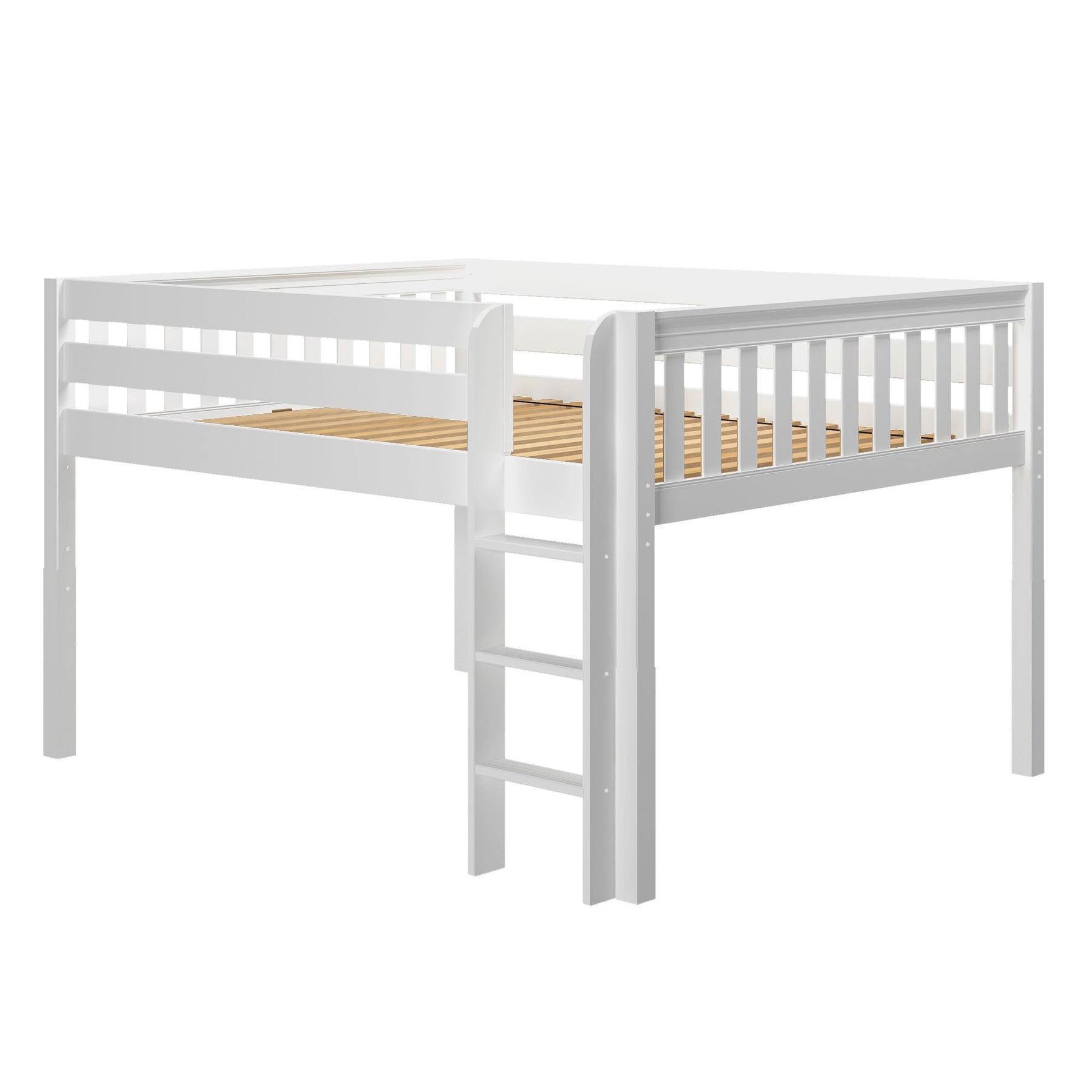 Maxtrix Queen Low Loft Bed – White Straight Ladder on Front