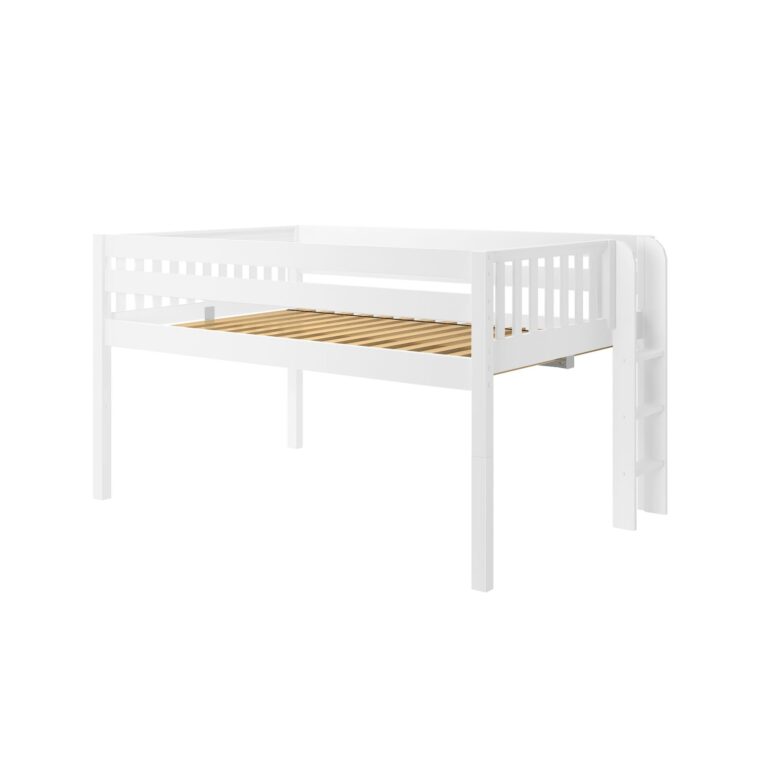 Maxtrix Queen Low Loft Bed – White Straight Ladder on End