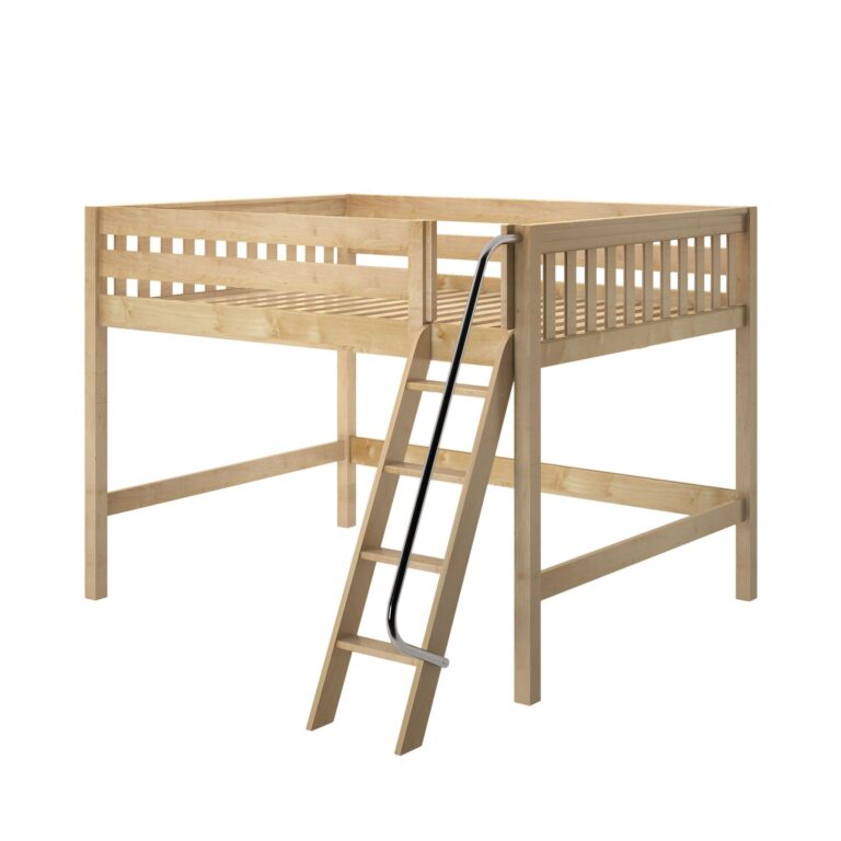 Maxtrix Queen Mid Loft Bed – Natural Angled Ladder on Front