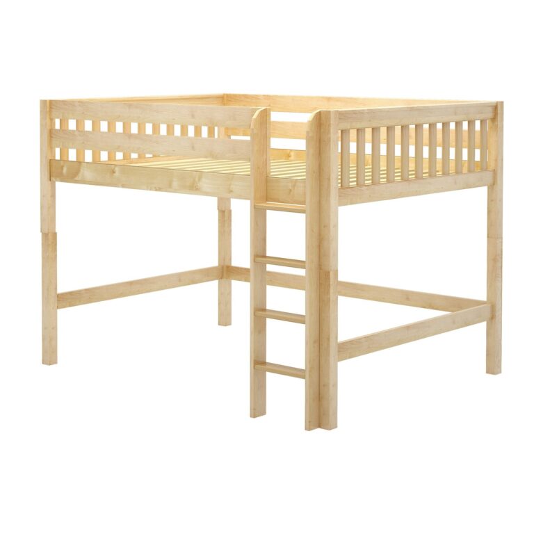 Maxtrix Queen Mid Loft Bed – Natural Straight Ladder on Front