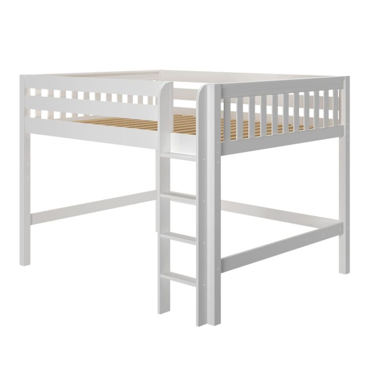 Maxtrix Queen Mid Loft Bed – White Straight Ladder on Front