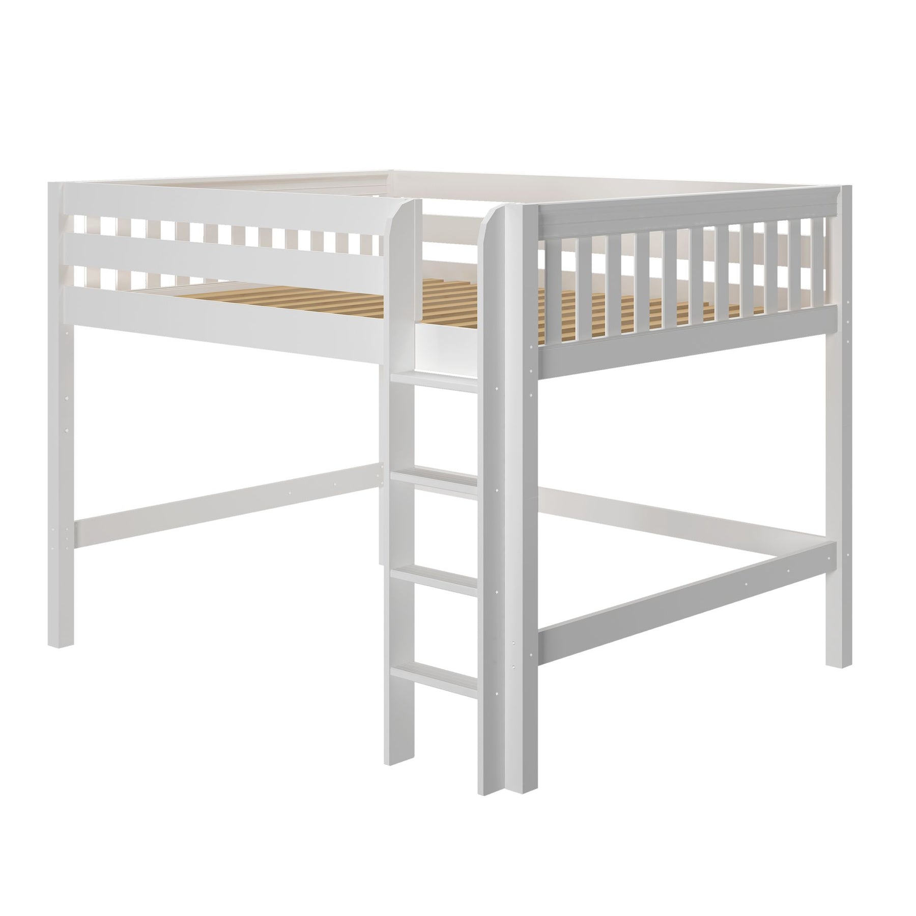 Maxtrix Queen Mid Loft Bed – White Straight Ladder on Front