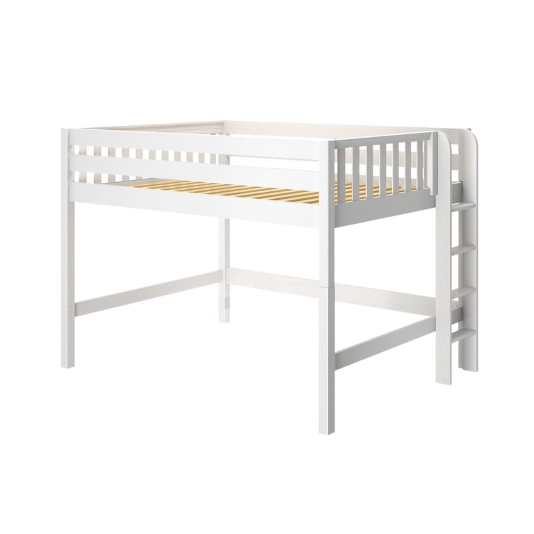 Maxtrix Queen Mid Loft Bed – White Straight Ladder on End
