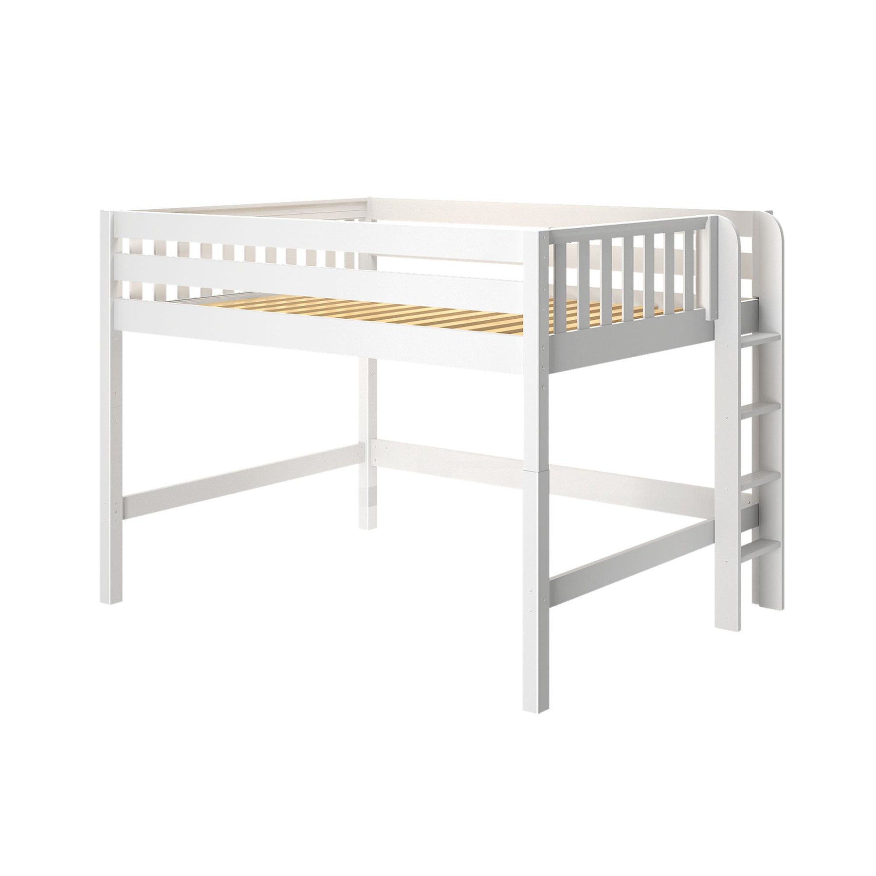 Maxtrix Queen Mid Loft Bed – White Straight Ladder on End