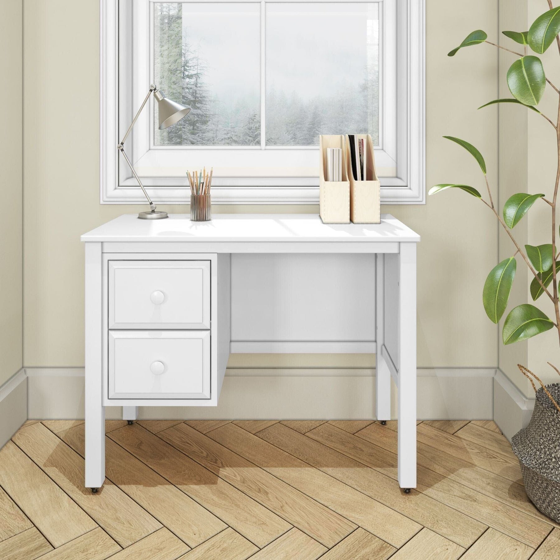 Maxtrix Small 2 Drawer Desk in White