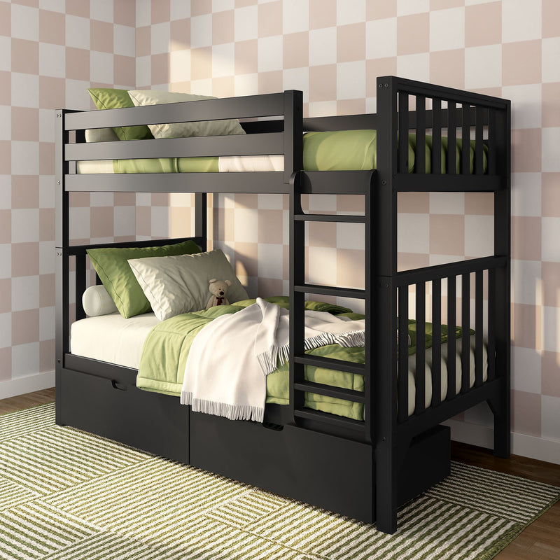 Max and Lily Scandinavian Twin Over Twin Bunk Bed With Storage Drawers in solid wood - view 2