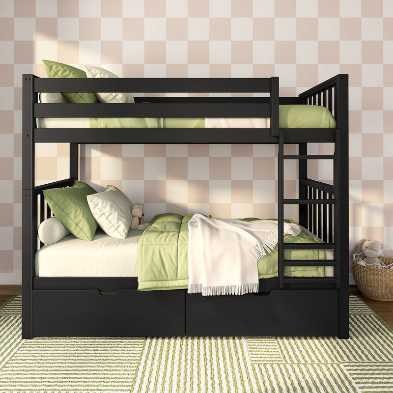 Max and Lily Scandinavian Twin Over Twin Bunk Bed With Storage Drawers in solid wood - view 6