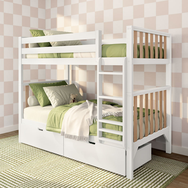 Max and Lily Scandinavian Twin Over Twin Bunk Bed With Storage Drawers in solid wood - view 4