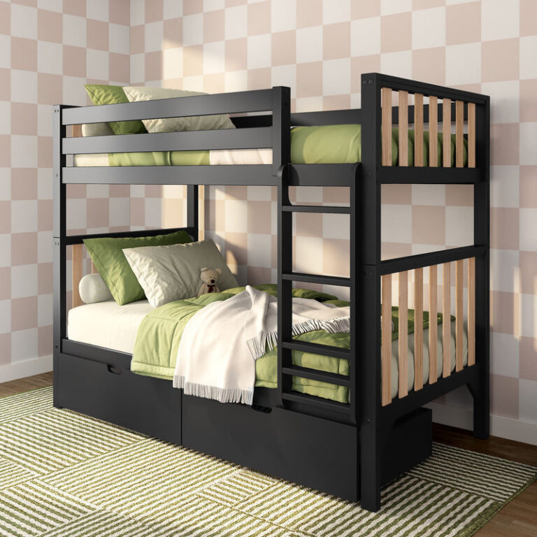 Max and Lily Scandinavian Twin Over Twin Bunk Bed With Storage Drawers in solid wood - view 1