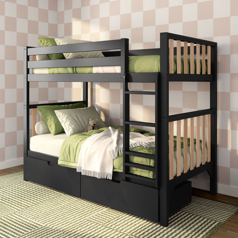 Max and Lily Scandinavian Twin Over Twin Bunk Bed With Storage Drawers in solid wood - view 1