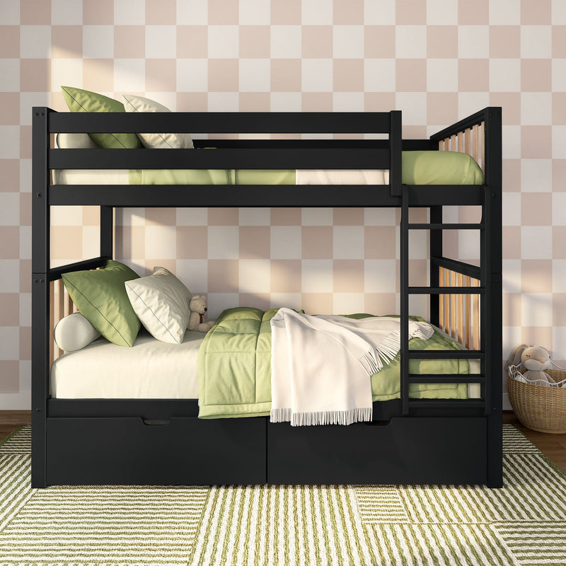 Max and Lily Scandinavian Twin Over Twin Bunk Bed With Storage Drawers in solid wood - view 5