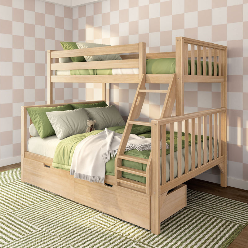 Max and Lily Scandinavian Twin Over Full Bunk Bed With Storage Drawers in solid wood - view 3