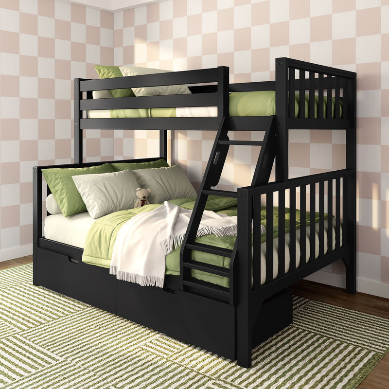 Max and Lily Scandinavian Twin Over Full Bunk Bed With Storage Drawers in solid wood - view 1