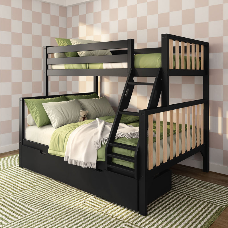 Max and Lily Scandinavian Twin Over Full Bunk Bed With Storage Drawers in solid wood - view 4