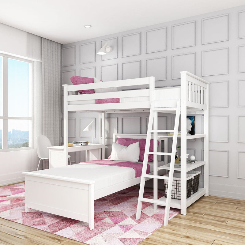 Twin L-Shaped Bunk Bed With Bookcase & Desk