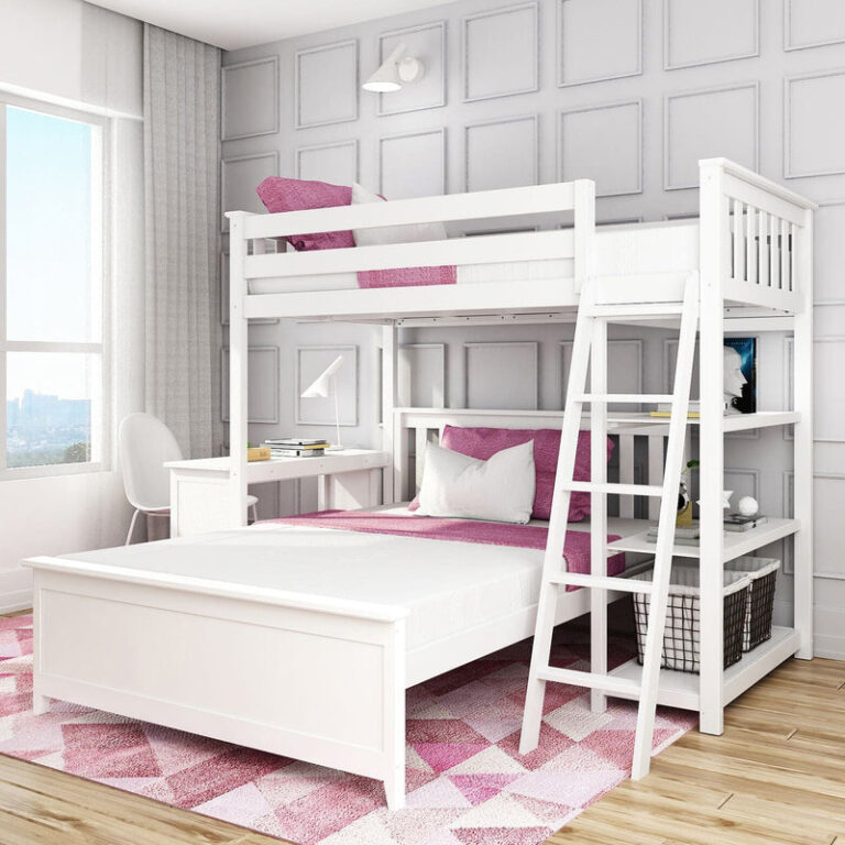 Max and Lily Twin Over Full L-Shaped Bunk Bed With Bookcase & Desk - Thumbnail Image 1