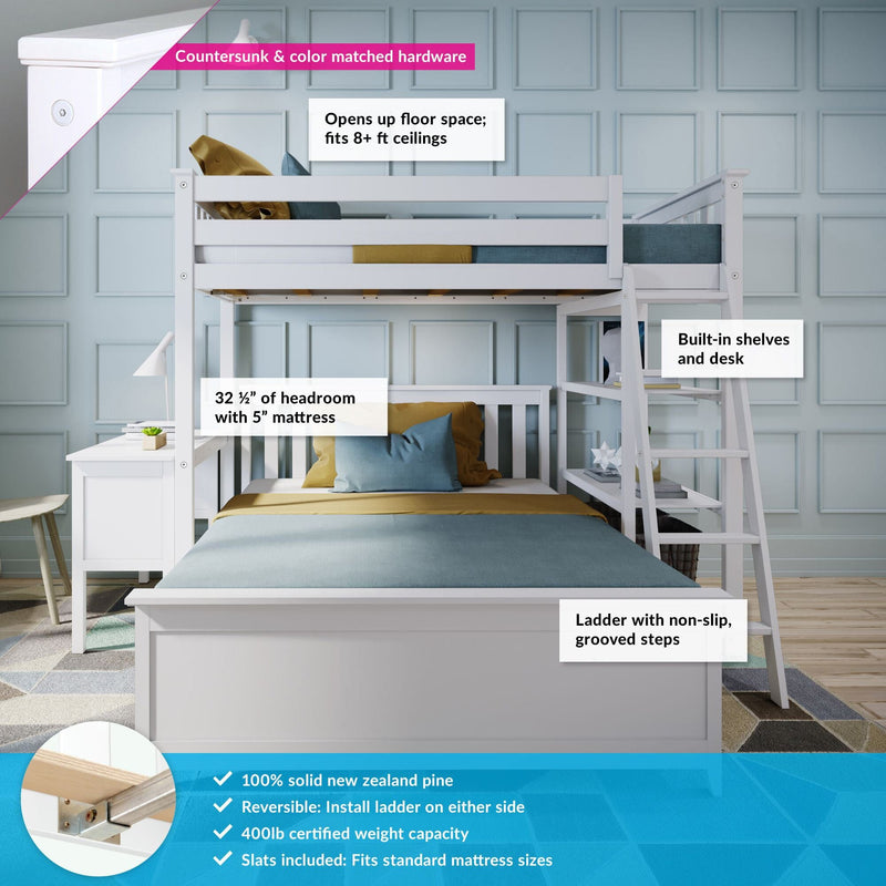 Max and Lily Twin Over Full L-Shaped Bunk Bed With Bookcase & Desk - Image 3