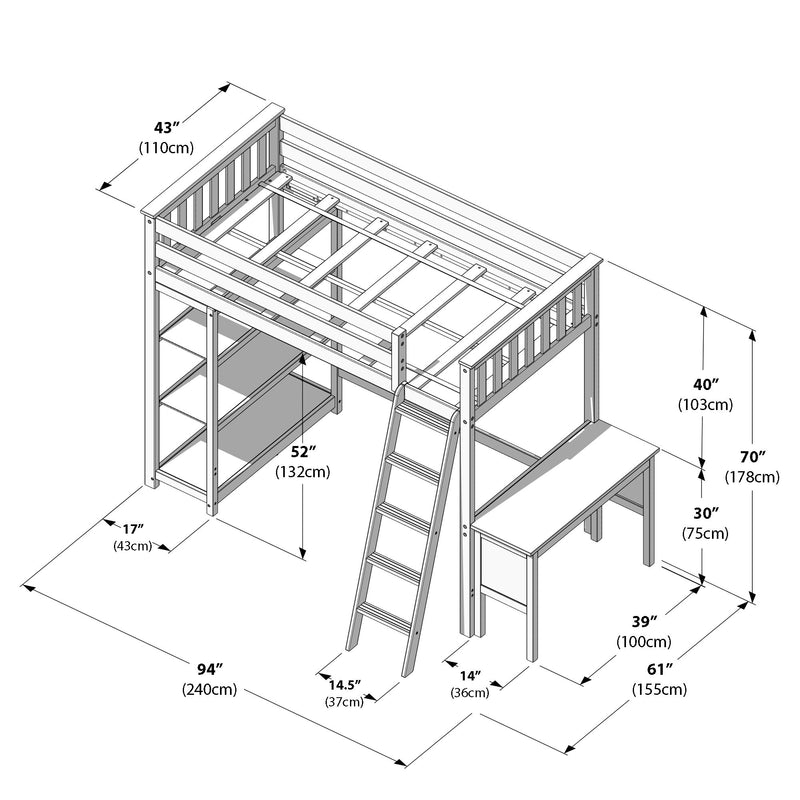 Max and Lily Twin High Loft Bed With Bookcase And Desk - Image 18