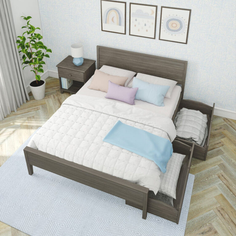 Max and Lily Queen Size Panel Bed With Storage Drawers - Thumbnail Image 13