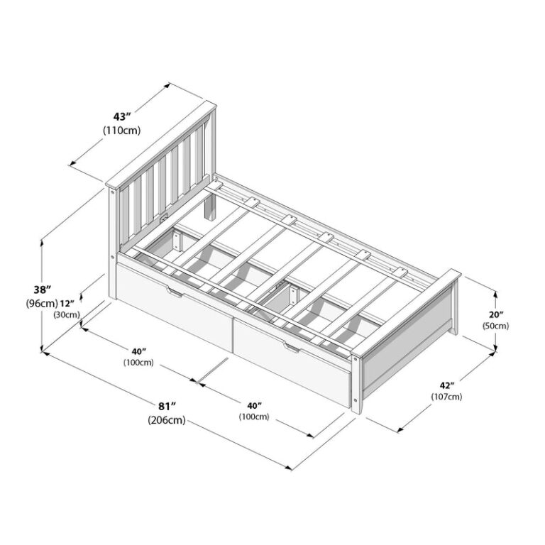 Max and Lily Twin Bed with Slatted Headboard and Storage - Thumbnail Image 23