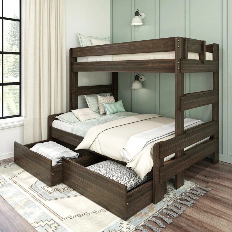 Max and Lily Modern Farmhouse Twin Over Full Bunk Bed With Storage Drawers