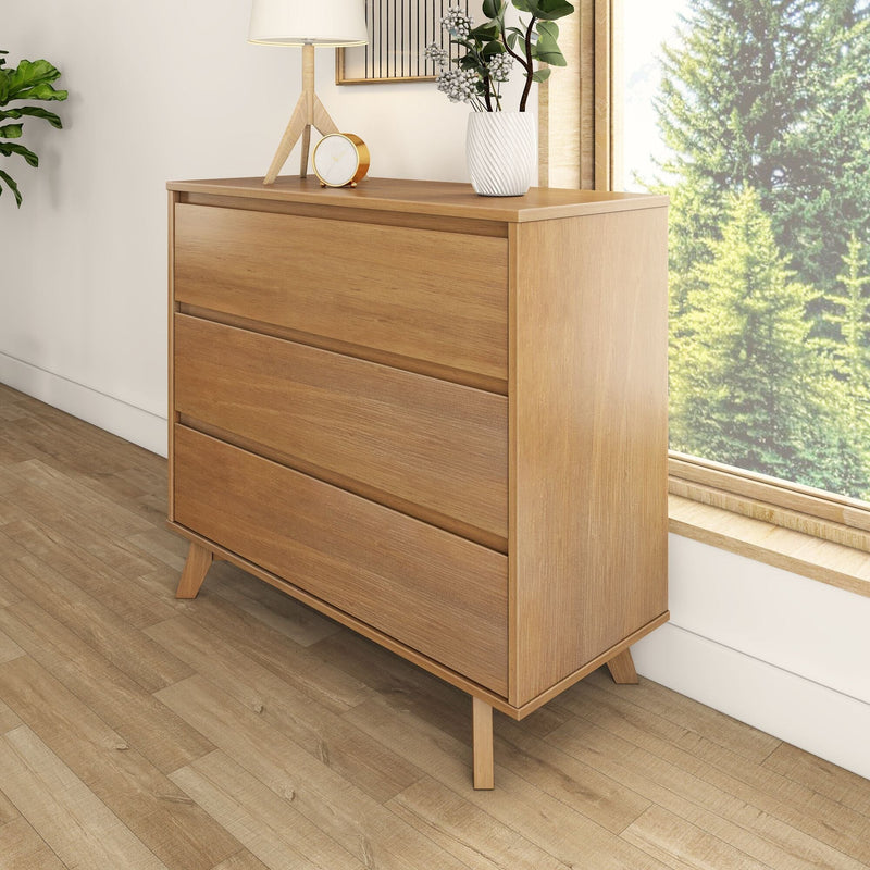 Max and Lily Scandinavian 3-Drawer Dresser in Pecan