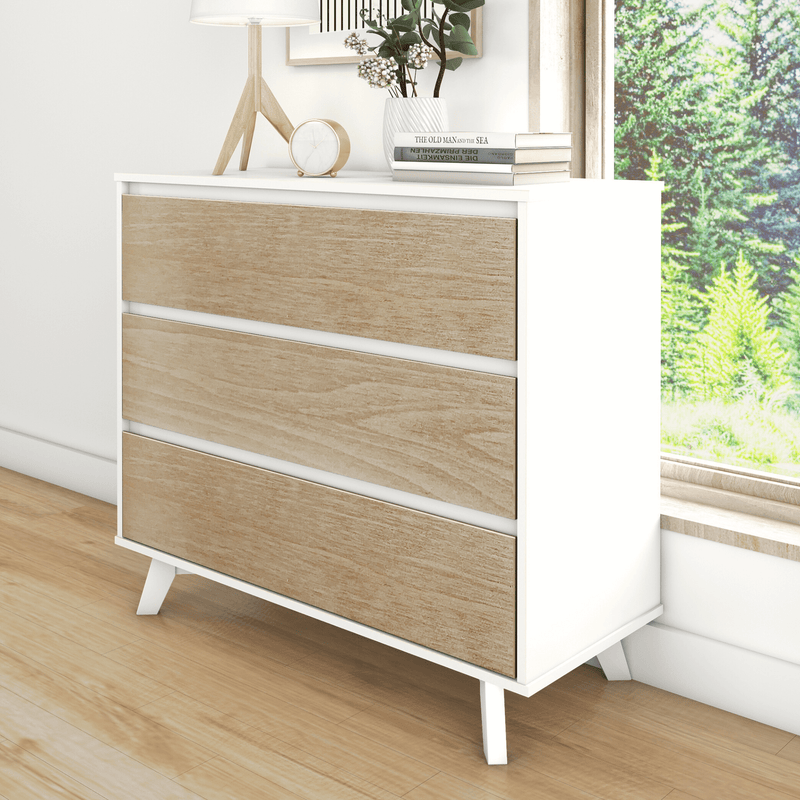 Max and Lily Scandinavian 3-Drawer Dresser in White and Blonde