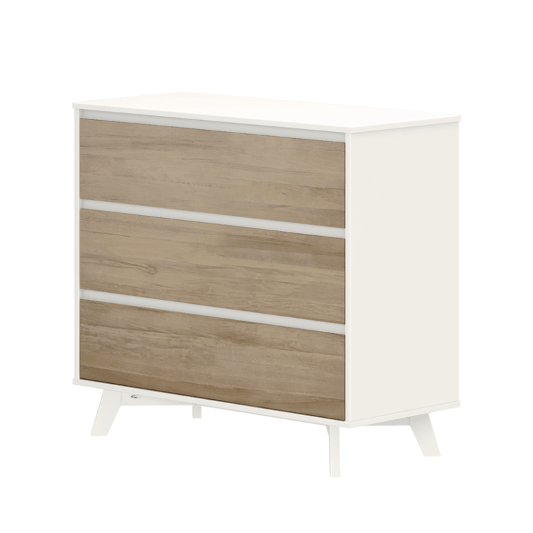 Max and Lily Scandinavian 3-Drawer Dresser in White and Blonde