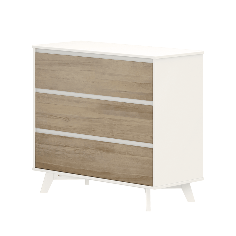 Max and Lily Scandinavian 3-Drawer Dresser in White and Blonde