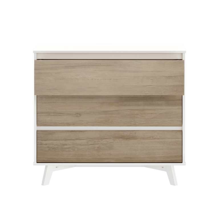 Max and Lily Scandinavian 3-Drawer Dresser in White and Blonde