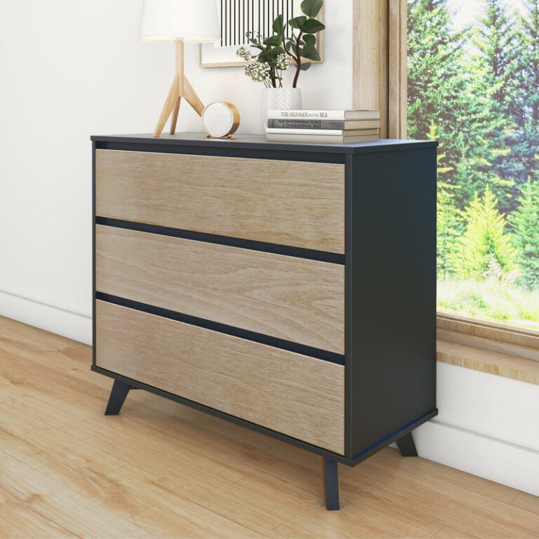 Max and Lily Scandinavian 3-Drawer Dresser in Blonde and Black